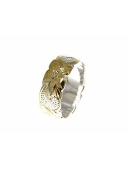 925 Sterling Silver Hawaiian Queen Scroll Yellow Gold Plated 2 Tone Cut Out Edge Ring Size 3-14