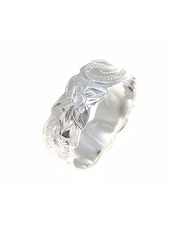 Sterling Silver 925 Hawaiian 8mm Ring Plumeria Flower Scroll Scallop Cut Out Size 3 to 12
