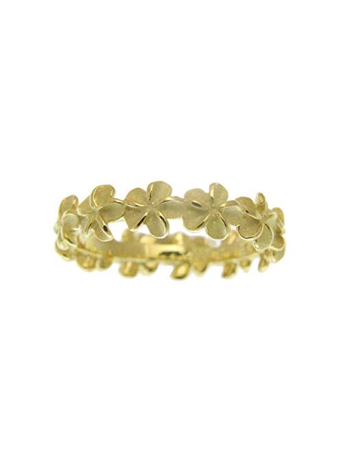 Arthur'S Jewelry 925 sterling silver yellow gold plated Hawaiian 5mm plumeria flower lei ring size 3-10