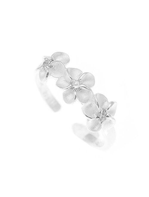 Arthur's Jewelry 925 Sterling Silver Hawaiian 3 Triple Plumeria Flower White cz Open Toe Ring