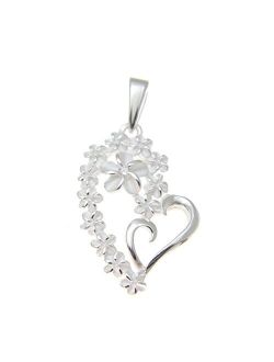925 sterling silver 13 Hawaiian plumeria flower sand blast finished heart design pendant