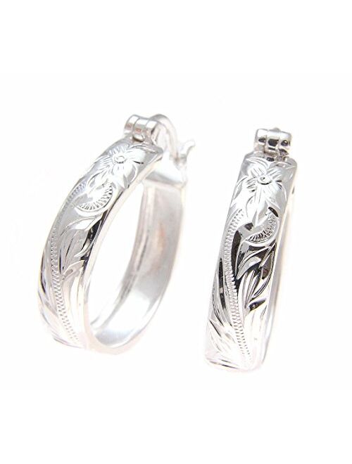 Arthur'S Jewelry 20mm Sterling silver 925 Hawaiian plumeria flower scroll oval hoop earrings