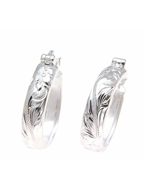 Arthur'S Jewelry 20mm Sterling silver 925 Hawaiian plumeria flower scroll oval hoop earrings