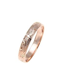 Sterling Silver 925 Pink Rose Gold Plated 4mm Hawaiian Scroll Hand Engraved Ring Band Size 1 to 12