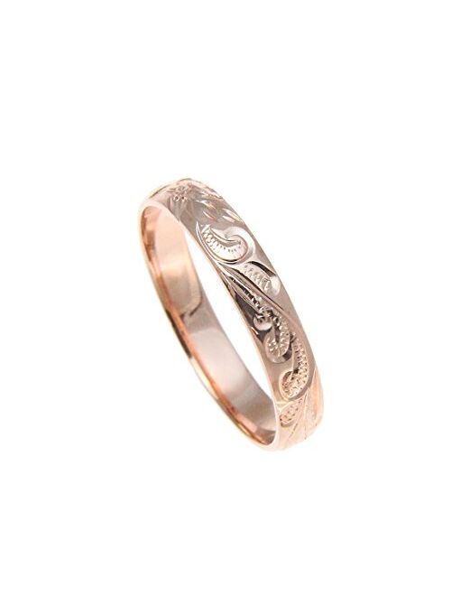 Arthur's Jewelry Sterling Silver 925 Pink Rose Gold Plated 4mm Hawaiian Scroll Hand Engraved Ring Band Size 1 to 12
