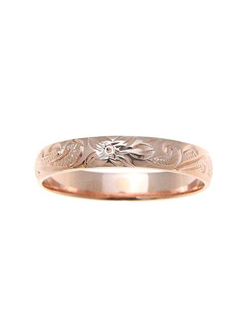 Arthur's Jewelry Sterling Silver 925 Pink Rose Gold Plated 4mm Hawaiian Scroll Hand Engraved Ring Band Size 1 to 12