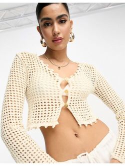 crochet button crop knitted top in cream