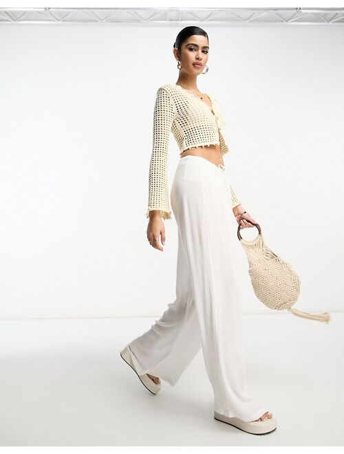 River Island crochet button crop knitted top in cream