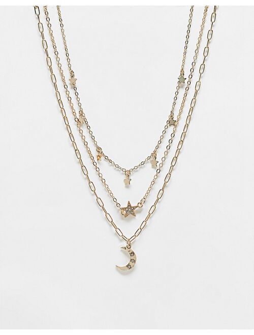 River Island multirow necklace with celestial charms in gold tone