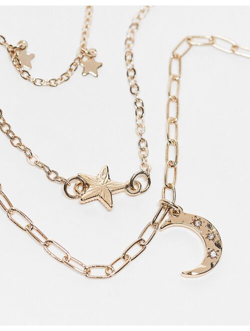 River Island multirow necklace with celestial charms in gold tone
