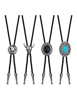 YADOCA 4Pcs Bolo Tie for Men Western Cowboy Leather Necktie Handmade Bolo Tie