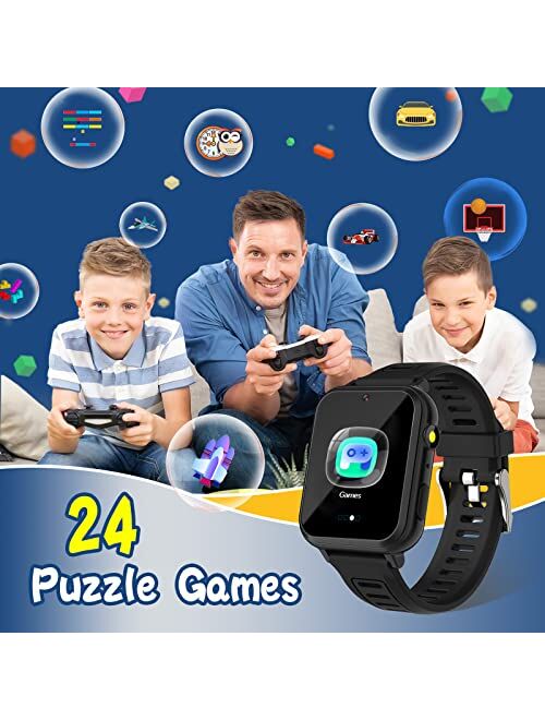 Sedzofan Smart Watch for Kids, Gift for Girls Age 6-12, 24 Puzzle Games HD Touchscreen Kids Watches with MP3 Music Video Pedometer Flashlight 12/24 hr Educational Toys fo