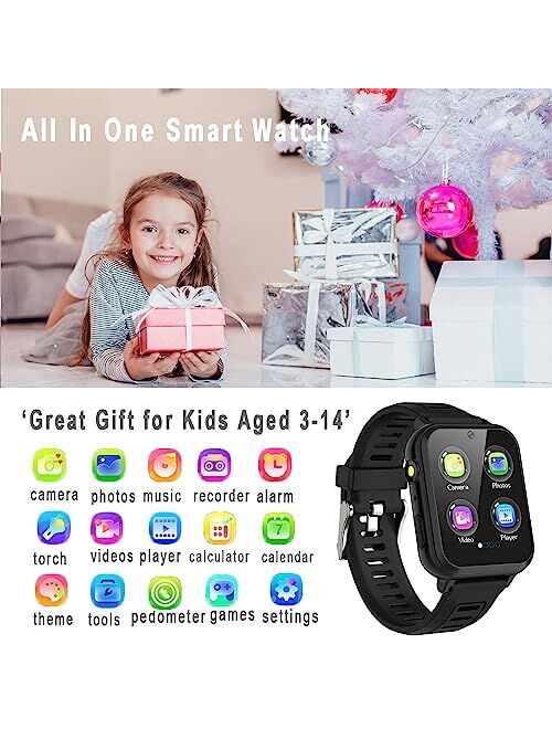 Aiwiep Smart Watch for Kids,Kids Smart Watches Girls with 24 Games Music Player Camera Alarm Clock Calculator Stopwatch 12/24 hr Touch Screen for Kids Age 3-12 Birthday E