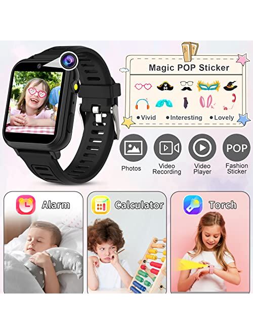 Aiwiep Smart Watch for Kids,Kids Smart Watches Girls with 24 Games Music Player Camera Alarm Clock Calculator Stopwatch 12/24 hr Touch Screen for Kids Age 3-12 Birthday E