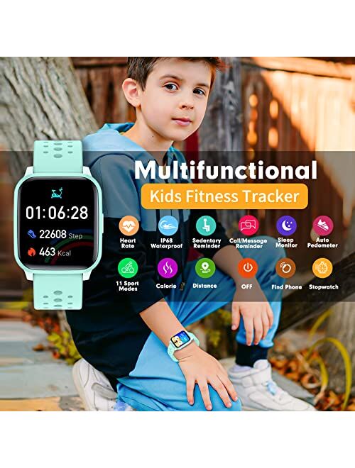 HENGTO Kids Smart Watch for Girls Boys, IP68 Fitness Activity Tracker Watch with Sleep Mode, Pedometers,Waterproof Kids Watch with 20 Sports Modes, Great Gift for Age 6+ 