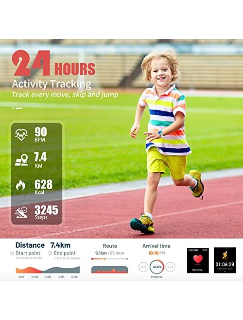 HENGTO Kids Smart Watch for Girls Boys, IP68 Fitness Activity Tracker Watch with Sleep Mode, Pedometers,Waterproof Kids Watch with 20 Sports Modes, Great Gift for Age 6+ 
