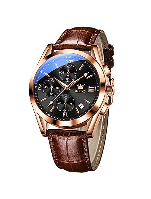OLEVS Male Wrist Watches, Analog Quartz Business Stainless Steel Waterproof Luminous Watches Luxury Casual Classic Glamour Big Diamond Dial Date Multi-Function Chronograp