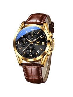 Men's Casual Leather Watch, Big Face Waterproof Chronograph Watch for Men, Luminous Date Men Analog Watch, Fashion Easy Read Men Dress Watch