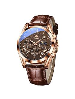 Mens Watches-Chronograph Fashion Casual Analog Quartz Watch Waterproof, Dress Luminous Wrist Watches with Leather Strap for Men Black/Brown/White/Blue Dial