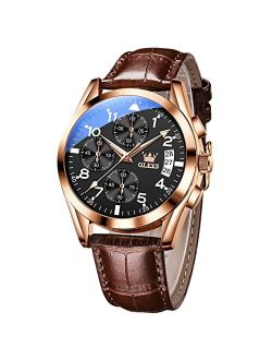 Men Watch Leather,Chronograph Men's Wrist Watches,Analog Dress Watches for Men with Day,Fashion Mens Watches Waterproof with Luminous,Brown/Black/Blue/White Dial