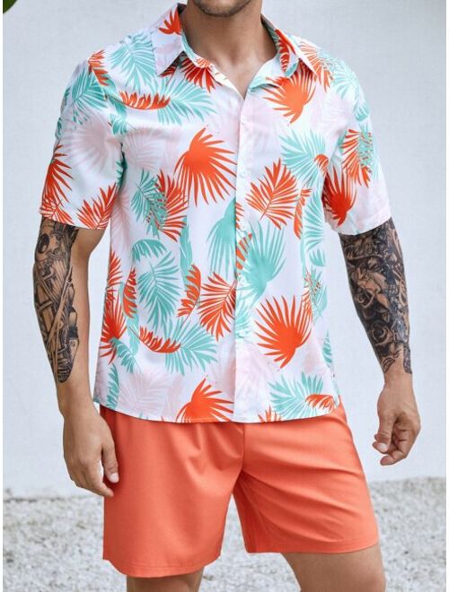 Shein Extended Sizes Men Tropical Print Shirt & Shorts