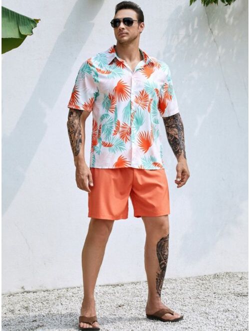 Shein Extended Sizes Men Tropical Print Shirt & Shorts
