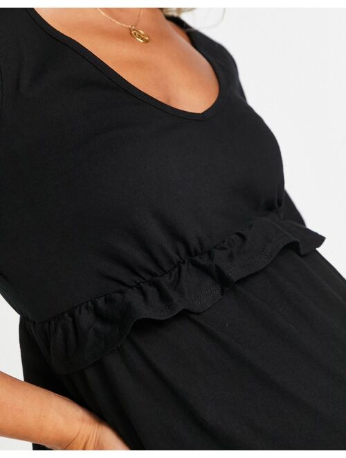 River Island Maternity frill smock mini dress in black
