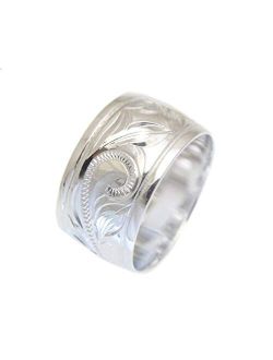 925 sterling silver Hawaiian plumeria flower scroll smooth edge 10mm ring size 4-14