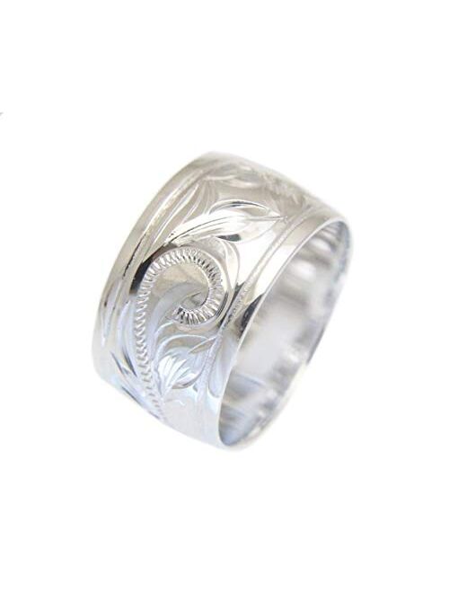 Arthur'S Jewelry 925 sterling silver Hawaiian plumeria flower scroll smooth edge 10mm ring size 4-14