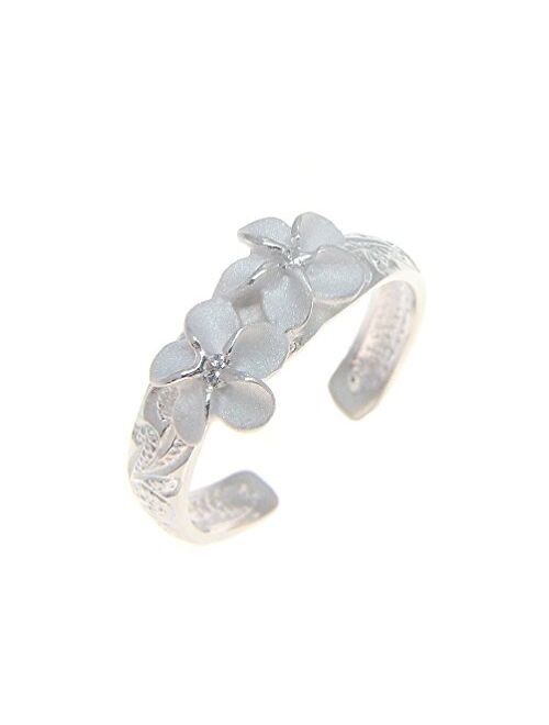Arthur's Jewelry 925 Sterling Silver Hawaiian 2 Plumeria Flower Scroll White cz Toe Ring