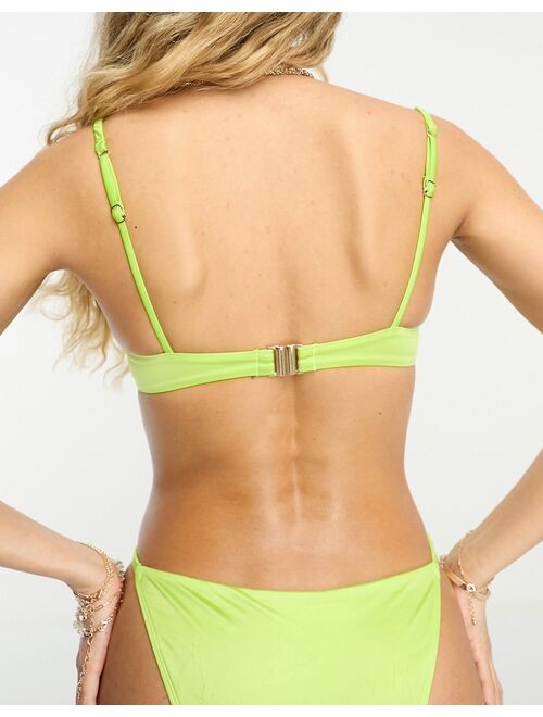 River Island ruched balconette bikini top in light green