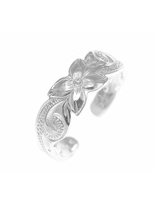 Arthur's Jewelry 925 Sterling Silver Hawaiian Plumeria Flower Scroll 6mm Cut Out Open Toe Ring