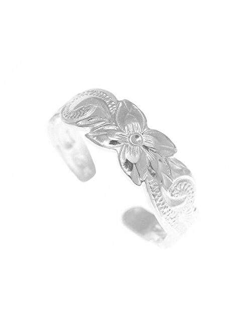 Arthur's Jewelry 925 Sterling Silver Hawaiian Plumeria Flower Scroll 6mm Cut Out Open Toe Ring