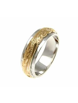 Sterling Silver 925 2 Tone Yellow Gold Plated Hawaiian Princess Scroll 4/6mm Double Band Ring Size 3-12