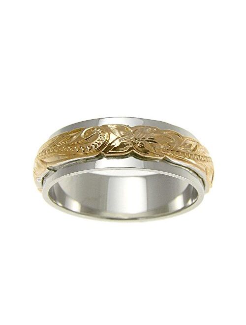 Arthur's Jewelry Sterling Silver 925 2 Tone Yellow Gold Plated Hawaiian Princess Scroll 4/6mm Double Band Ring Size 3-12