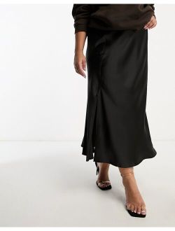 Plus bias cut midi skirt in black