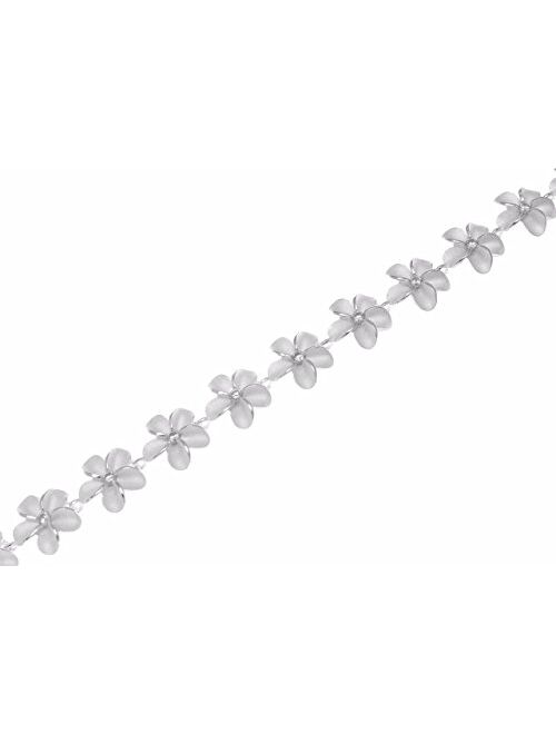 Arthur's Jewelry 925 Sterling Silver Hawaiian Plumeria Flower Link Bracelet cz 10mm 7"