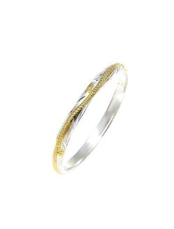 Sterling Silver 925 2 Tone Yellow Gold Plated 2mm Hawaiian Scroll Hand Engraved Ring Band Size 1 to 9