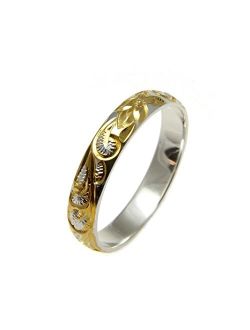 Yellow Gold Plated Sterling Silver 925 Hawaiian Plumeria Scroll 4mm Band Ring Size 2-12