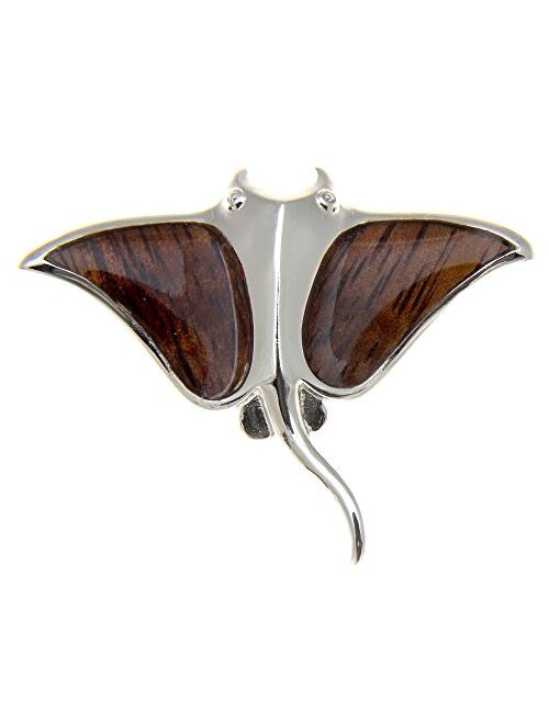 Arthur's Jewelry Koa Wood Hawaiian Manta Ray Fish Rhodium Plated Brass Slide Pendant