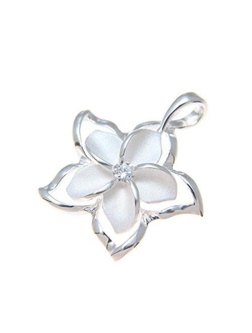Arthur's Jewelry 925 Sterling Silver Hawaiian Plumeria Flower Shiny Open Plumeria Outline cz Pendant