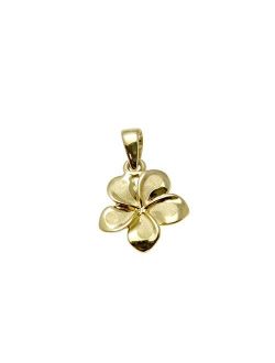 14k solid yellow gold Hawaiian plumeria fancy flower 9mm charm pendant