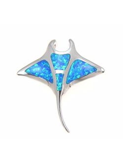 925 Sterling Silver Hawaiian Manta ray Fish Blue Synthetic Opal Slider Pendant