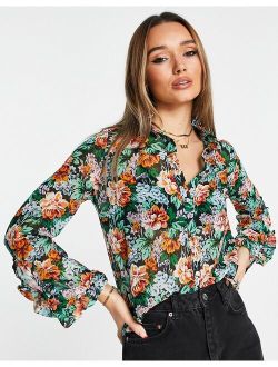 floral print blouse in black