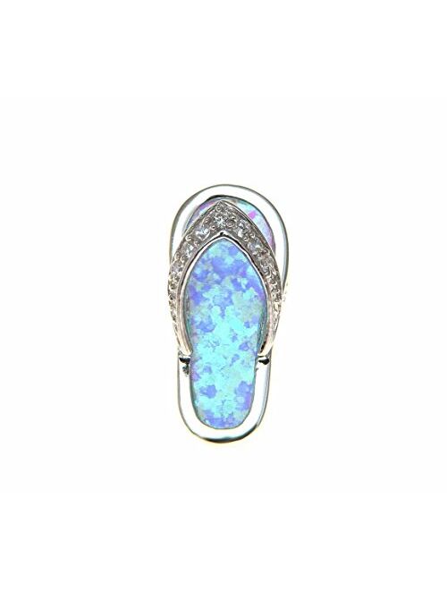 Arthur's Jewelry 925 Sterling Silver Hawaiian Slipper FILP Flop Synthetic Opal cz Slider Pendant