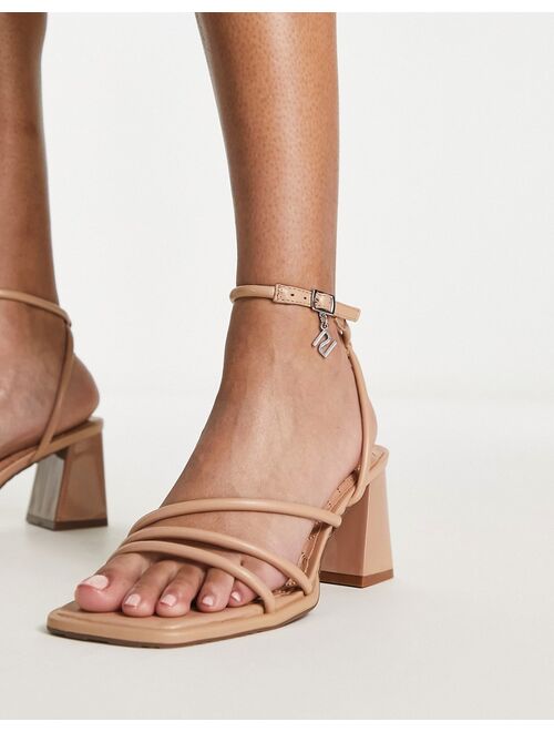 River Island Wide Fit tubular strappy heeled sandal in beige