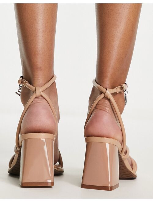 River Island Wide Fit tubular strappy heeled sandal in beige