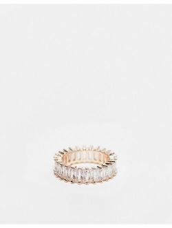 crystal baguette ring in rose gold