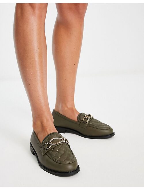 River Island Wide Fit chain detail quilted loafers in olive