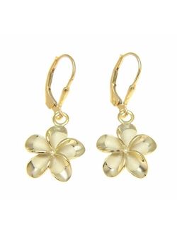 925 sterling silver yellow gold plated Hawaiian plumeria flower no cz stone leverback earrings 15mm